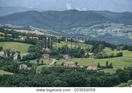 Summer landscape along the road from Serramazzoni to San Dalmazio (Modena Emilia Romagna Italy) at summer