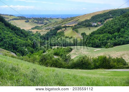 Summer landscape along the road from Maranello to Serramazzoni (Modena Emilia Romagna Italy) at summer