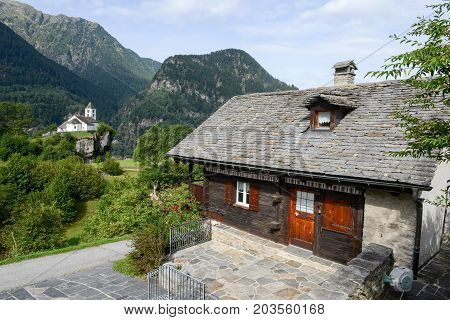 Calonico Switzerland - 28 August 2017: the village of Calonico on Leventina valley in Switzerland