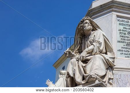 The Column of the Immaculate Conception stands in Piazza Mignanelli in front of the Spanish Embassy in Rome and steps away from Piazza di Spagna.