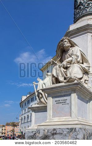 The Column of the Immaculate Conception stands in Piazza Mignanelli in front of the Spanish Embassy in Rome and steps away from Piazza di Spagna.