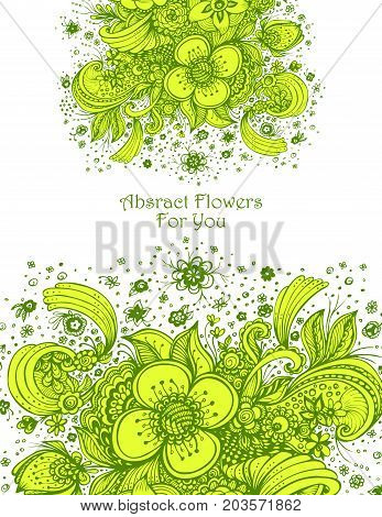 Template with abstract flowers bouquet in green  yellow on white colors spring composition for decoration  package of perfume or for cosmetic shampoo soap or for advertising hygiene products purity