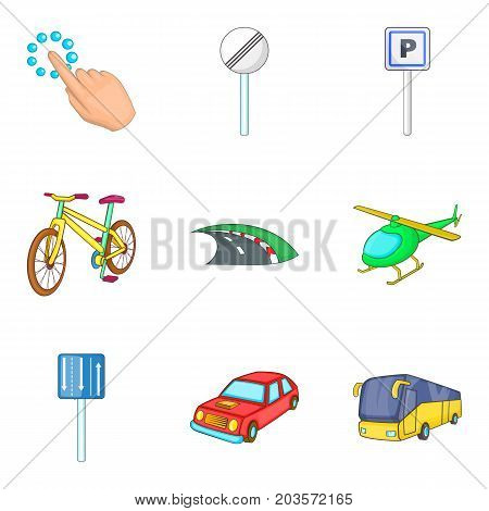 City destination icon set. Cartoon set of 9 city destination vector icons for web design isolated on white background