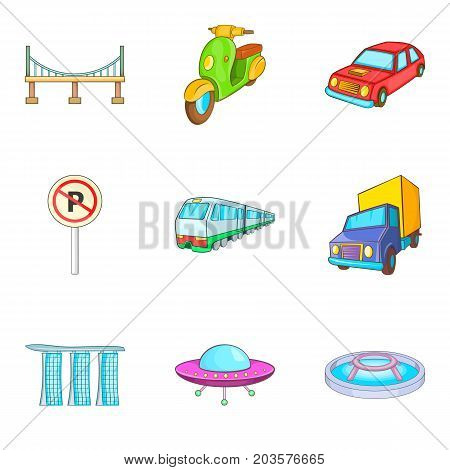 City transport types icon set. Cartoon set of 9 city transport types vector icons for web design isolated on white background