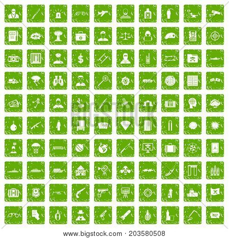 100 antiterrorism icons set in grunge style green color isolated on white background vector illustration