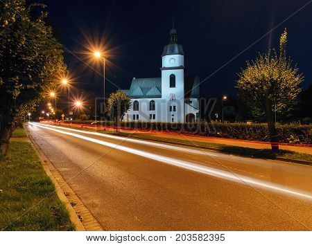 Church in Zory in the evening. Poland Europe.
