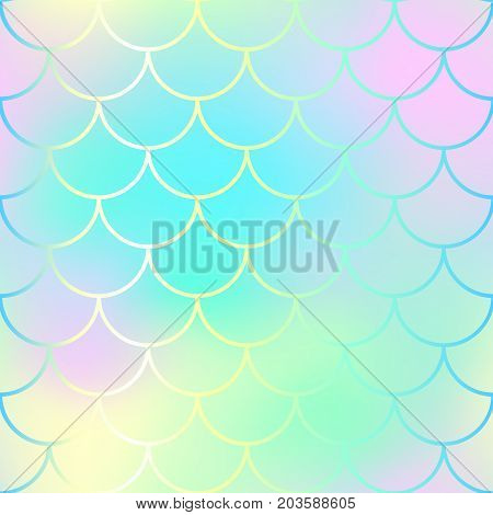 Fish scale pattern background. Gradient mesh vector texture. Candy color mermaid seamless pattern. Fantastic fish scale. Mermaid tail vector pattern. Marshmallow palette mermaid scale surface design