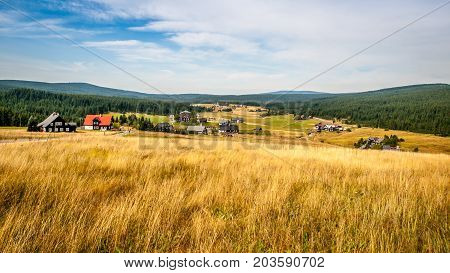 Mountain village Jizerka in Jizera Mountains in Northern Bohemia, Czech Republic.