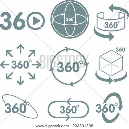 360 degrees view sign icon on the white background Virtual Reality technology concept.