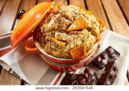 Homemade Vegan Muffin With Candied Orange And Chocolate Chips, Served In Cupcake With Hazelnuts Choc