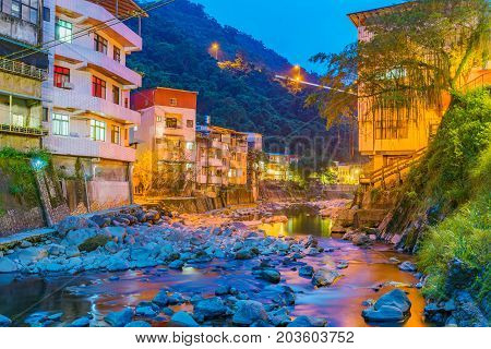 Night view of Shiding district old buildings in Taiwan