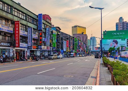 TAIPEI TAIWAN - JUNE 28: This is Guanghua electronics market a famous street where people come to purhcase consumer electronics on June 28 2017 in Taipei