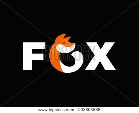 Abstract fox vector flat illustration icon template logo design. Isolated on black background. Red fur fox concept
