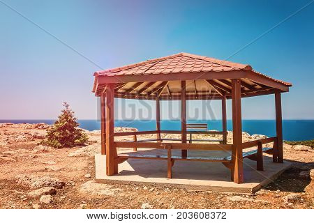 Seascape in Cyprus Ayia Napa, Cape Greco peninsula, picturesque view of Mediterranean Sea, Kavo Greco, national forest park