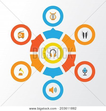 Audio Flat Icons Set. Collection Of Broadcasting, Sonata, Shellac And Other Elements