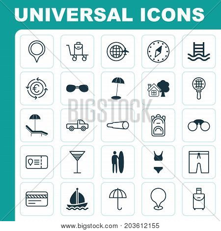 Travel Icons Set. Collection Of Marker, Relax Chair, Ranch Home And Other Elements