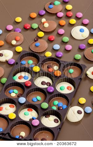still life of chocolate with smarties