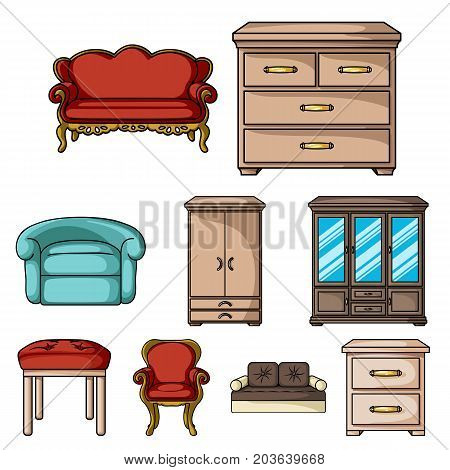 Furniture and home interior set icons in cartoon design. Big collection of furniture and home interior vector symbol stock illustration