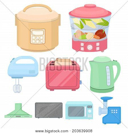 Household appliances set icons in cartoon style. Big collection of household appliances vector symbol stock