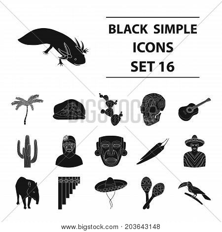 Mexico country set icons in black design. Big collection of mexico country vector symbol stock illustration