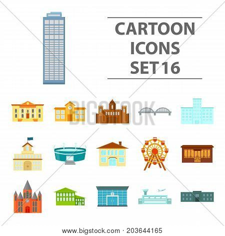 Building set icons in cartoon style. Big collection building vector symbol stock