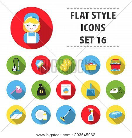 Cleaning set icons in flat style. Big collection cleaning vector symbol stock