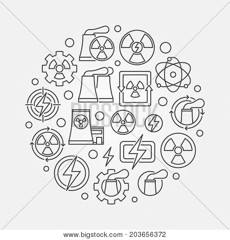 Nuclear energy round concept illustration. Vector nuclear power circular symbol in thin line style