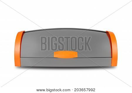Kitchen capacities - Aluminium breadbox with orange sides on a white background. Isolated