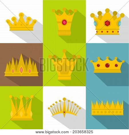Imperial crown icon set. Flat style set of 9 imperial crown vector icons for web design