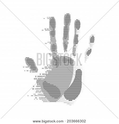 futuristic digital handprint, shape of handprint combined with binary code