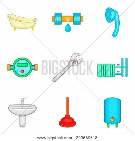 Bathroom cleaning icon set. Cartoon set of 9 bathroom cleaning vector icons for web design isolated on white background