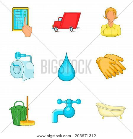 Fast cleaning service icon set. Cartoon set of 9 fast cleaning service vector icons for web design isolated on white background