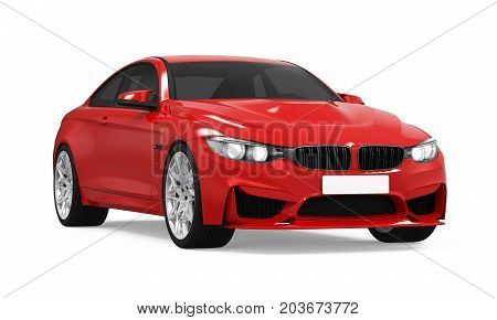 Red Sedan Car isolated on white background. 3D render