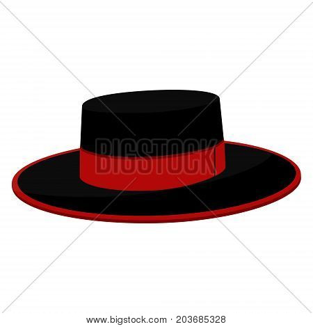 Vector illustration traditional Spanish hat icon isolated on white background. Spain country symbol. Black and red flamenco hat