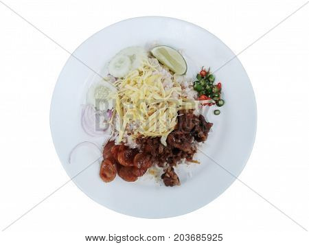 Thai food - Khao Kluk Kapi on white background