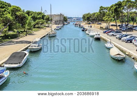 TROGIR, CROATIA - JULY 11, 2017: Canal in the city of Trogir Croatia.