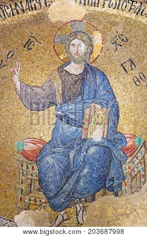 ISTANBUL, TURKEY - OCTOBER 31, 2015: Mosaic depicting Christ in Pammakaristos Church. The church was built between the eleventh and the twelfth centuries