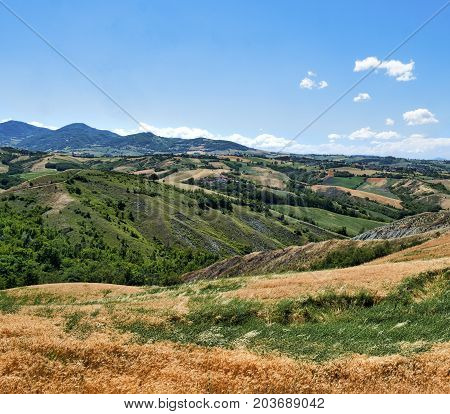 Summer landscape near Rivalta di Lesignano de Bagni (Parma Emilia-Romagna Italy) with the typical rocky inlets