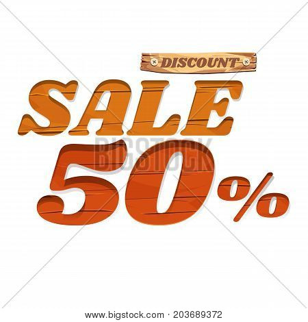 wooden sign board. sale discount 50%. Sale signboard. surface. vector. on white background