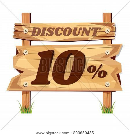 wooden sign board. sale discount 10%. Sale signboard. surface. vector. on white background
