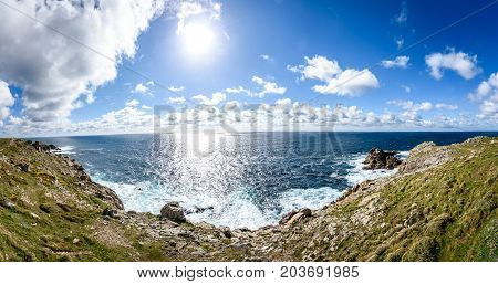 View Of Atlantic Ocean Rocky Cliffs -  Cabo Tourinan Spain.