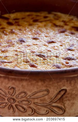 Pastitsio Traditional Greek Baked Pasta Casserole With Ground Beef, Tomatoes, Feta Cheese And Becham