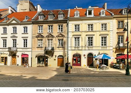 Warsaw, Poland - August 2, 2017: Architecture And People On The Street New World In Warsaw.