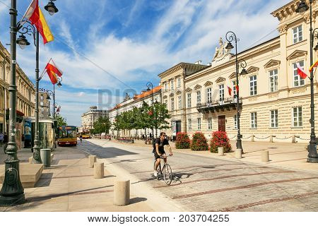 Warsaw, Poland - August 2, 2017: Architecture And People On The Street New World In Warsaw.