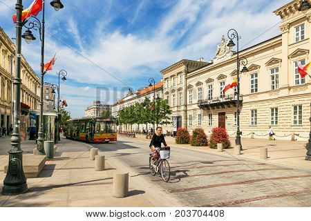 Warsaw, Poland - August 2, 2017: Architecture And People On The Street New World In Warsaw.