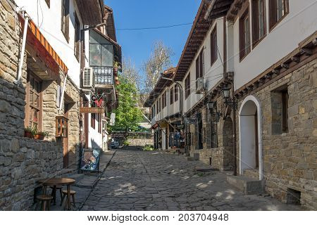VELIKO TARNOVO, BULGARIA -  APRIL 11, 2017: Houses in old town of city of Veliko Tarnovo, Bulgaria