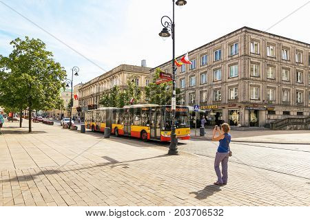 Warsaw, Poland - August 2, 2017: Architecture And People On The Street New World In Warsaw.