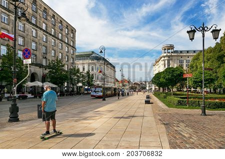 Warsaw, Poland - August 2, 2017: Architecture And People On The Street New World In Warsaw.