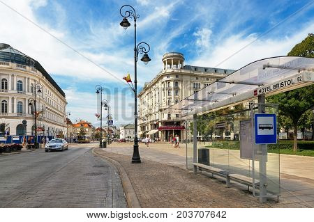 Warsaw, Poland - August 2, 2017: Architecture And People On The Street New World In Warsaw.