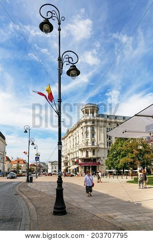Warsaw, Poland - August 2, 2017: Architecture And People On The Street New World In Warsaw.